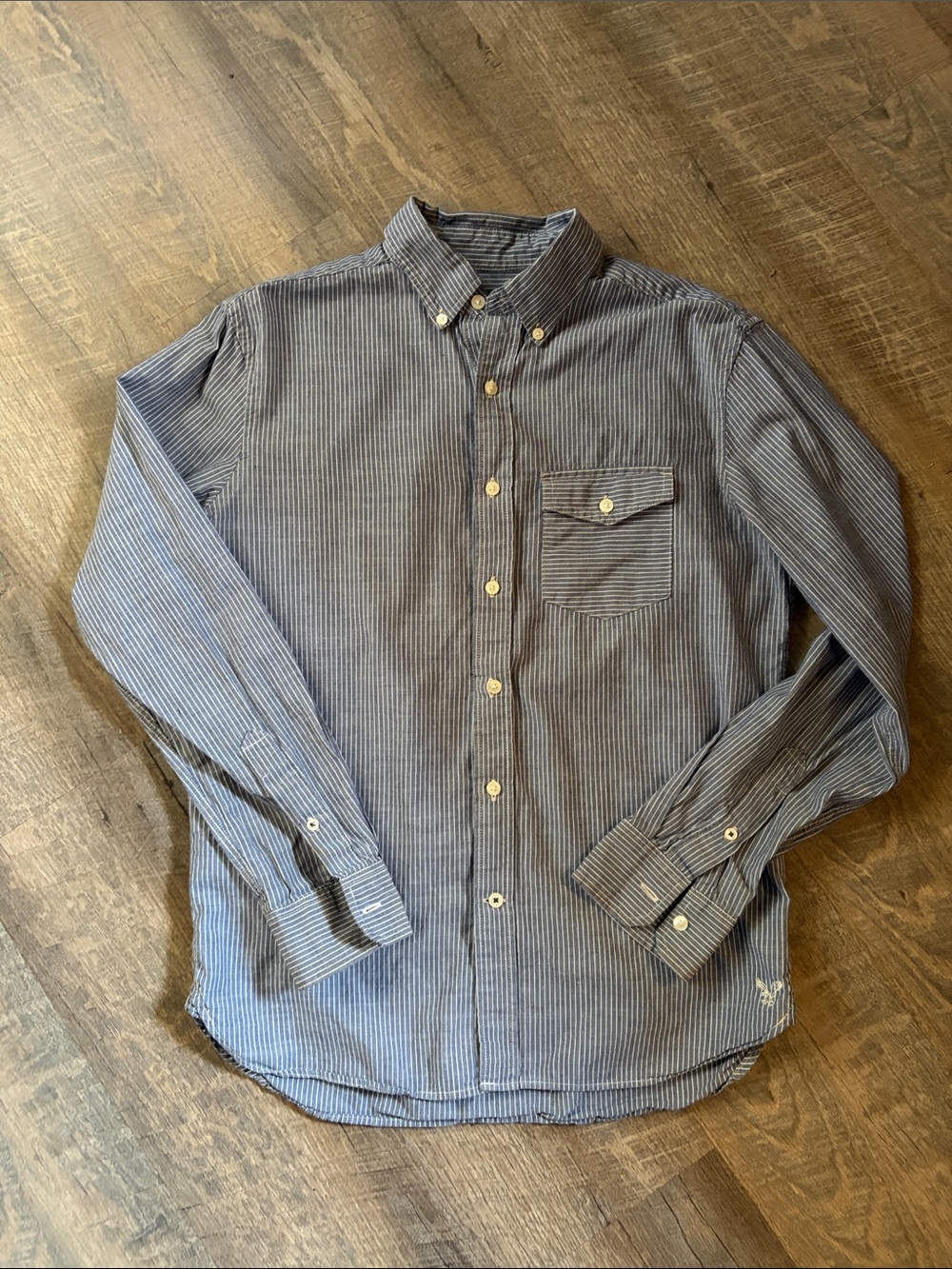 American Eagle Outfitters Blue Pinstripe Button-Down Shirt-Small